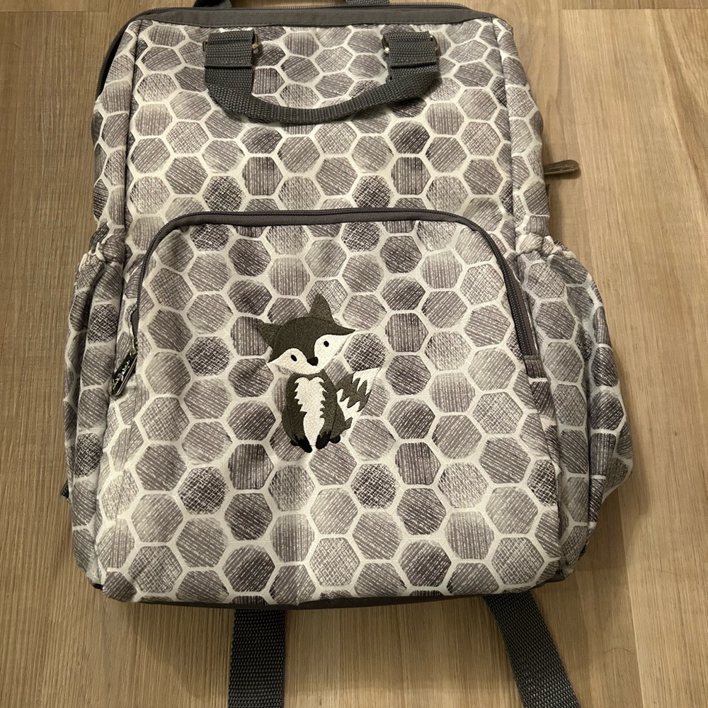 Thirty-One Gray Hexagon Backpack with Fox Motif